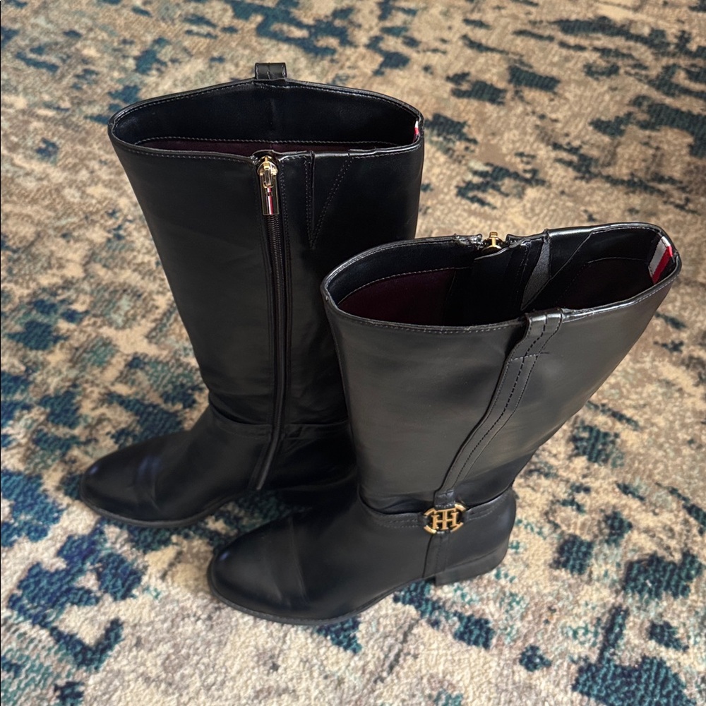 Tommy Hilfiger Black Over the Knee Boots with Gold Accent - Picture 7 of 8